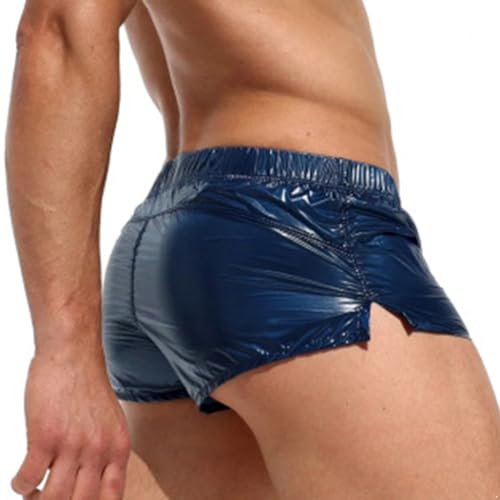Men's Shiny Metallic Holographic Low Rise Boxer Shorts Swim Trunks Swimwear with Pockets4