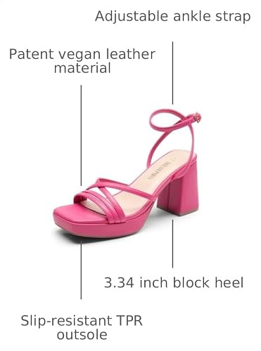DREAM PAIRS DREAM PAIRS Strappy Heels for Women Platform Chunky High 3-inch Heeled Sandals with Square Open Toe Ankle Buckle for Graduation Party Prom Daily Wedding,Size 8.5,Hot Pink-Pu,SDHS2454W