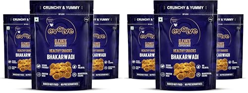 Image of Evolve Baked Bhakarwadi Healthy Snacks for Adults, Kids | Gluten Free, No Artificial Colors & Preservatives, Freshly Made, Ready to Eat, Crunchy Masala Flavor - 100g Pack of 6