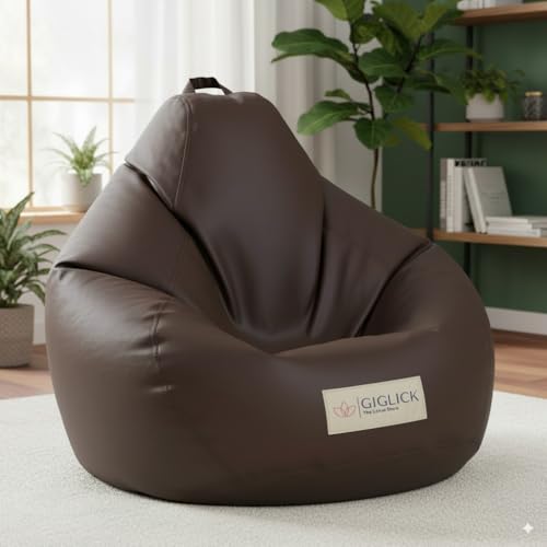 Image of 4XL Premium Leatherette Bean Bag Chair with Beans Filled | High Density Beans Filled | Double Stitched with Side Pocket & Easy Carry Handle | 6 Months Warranty Color- (Brown, 4XL)