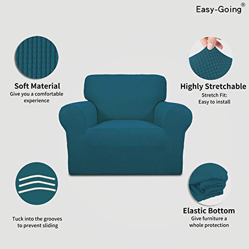 Image of Easy-Going Stretch Chair Sofa Slipcover 1-Piece Couch Sofa Cover Furniture Protector Soft with Elastic Bottom for Kids, Pet. Spandex Jacquard Fabric Small Checks (Chair, Peacock Blue)