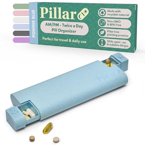 Image of Pillar AM /PM Pill Box Organizer Two Times a Day | Aesthetic 7 Day Tablet Organizer 2 Times A Day | Beautiful Weekly Pill Box for Day and Night Medication (Powder Blue)