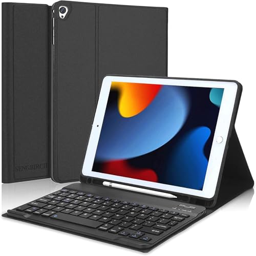 SENGBIRCH iPad 9世代 キーボード ケース 10.2インチ 第8/7世代 カバー 耐衝撃 ワイヤレス bluetooth iPad Air3 Pro 10.5 キーボード付きケース 脱着式 多角度調整 オートスリープ機能付き Pencil収納 全面保護 ブラック