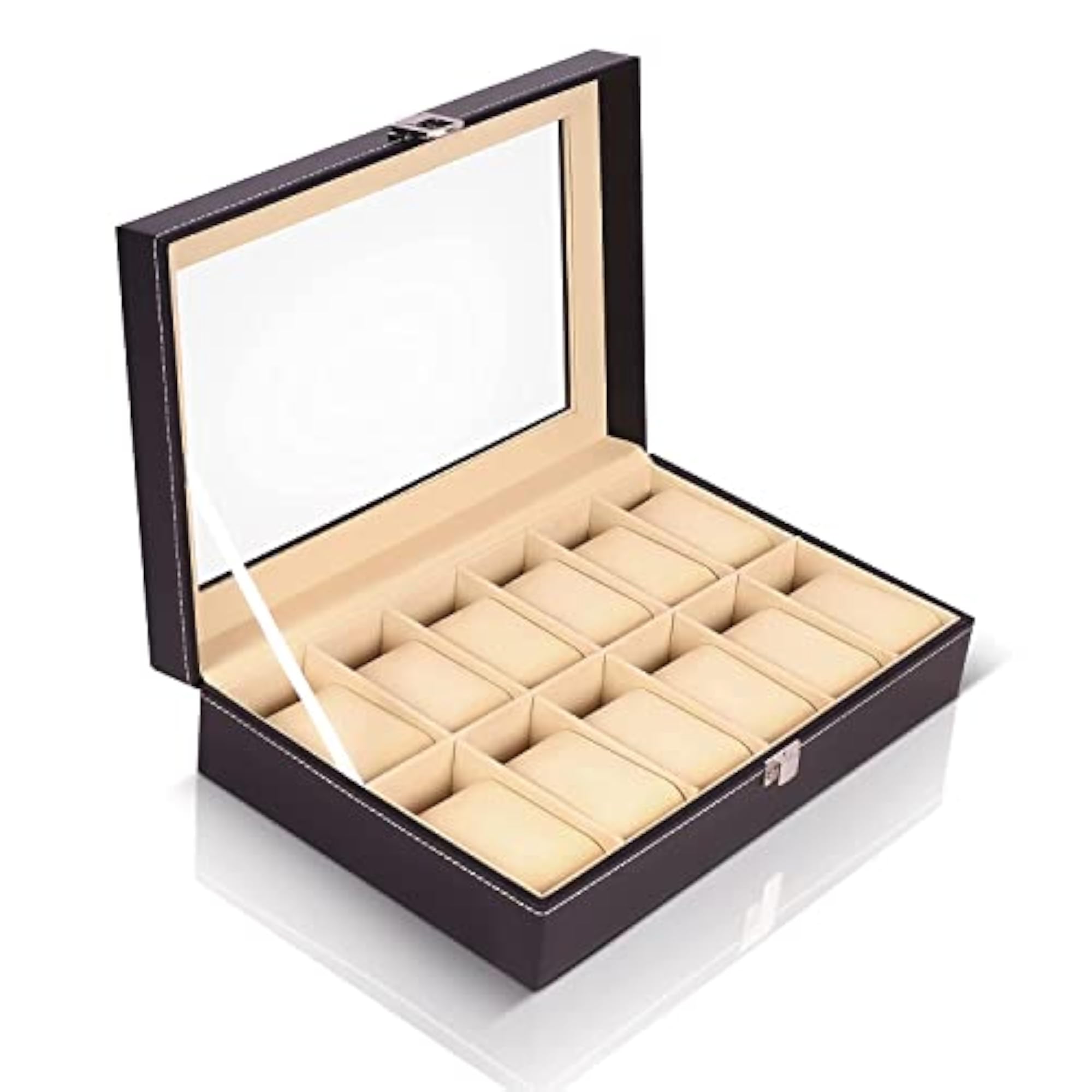 Watch Storage Box Display Case Organizer with Faux Leather Finish