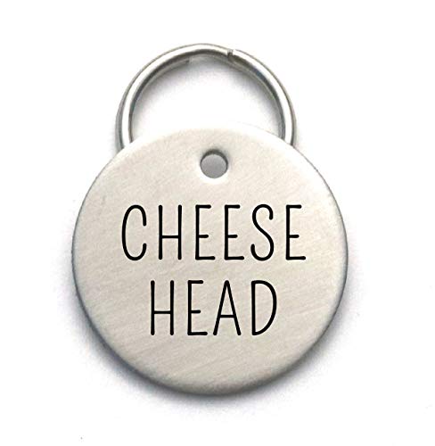 Cheese Head - Funny Custom Dog Tag Made of Strong Metal, Personalized With Pet's Name and Phone