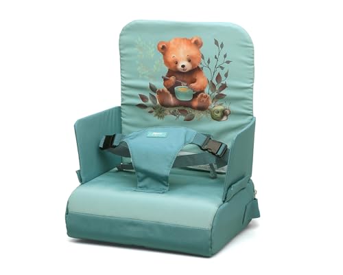 Kiokids - Trona de Viaje Oso Sage – Compacta, Plegable, Ligera, con Arneses de Seguridad Ajustables y Bolsillos de Almacenaje – Ideal para Bebés de 6 a 36 Meses