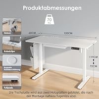 DSNAPE Schreibtisch Höhenverstellbar 120x60 cm mit Schubladen, Weiß – Ansicht 3