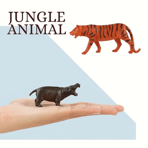 Image of 6-Pcs Small Jungle & Forest Animal Toy Set for Kids | Full Action Wild Animal Figures - Cartoon Lion, Tiger, Elephant |Miniature Zoo Animals for Boys & Girls Age 2-5 Years | Pretend Play Set
