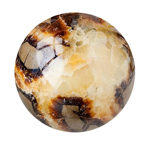 Septarian Dragon Crystal Ball Ornament,Fengshui Crystal Stone Sphere with Wooden Base, Polished Balls for Home Office Tabletop D
