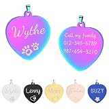 Uiopa 2pzs Chapa Perro Grabada, Corazón Chapas Personalizadas, Identificativa Chapas para Perros de Acero Inoxidable, Placas para Perros y Gatos (Color, Pequeño)