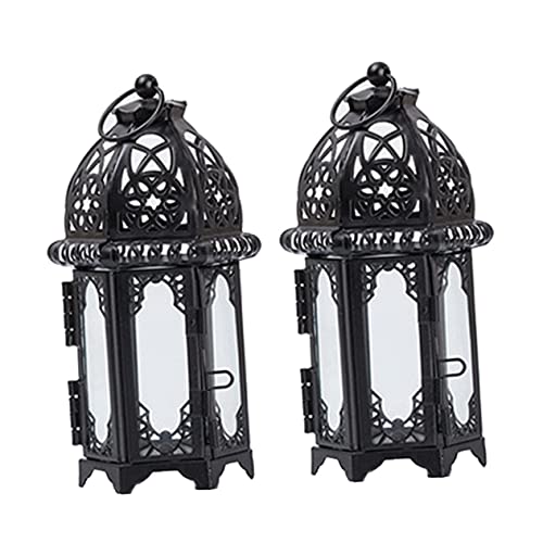 STOBAZA 2pcs Iron Candle Holder Lantern Iron Candle Lantern Storm Lantern Candle