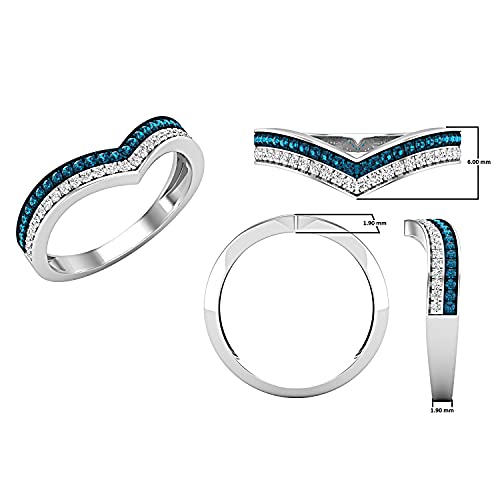 Dazzlingrock Collection 0.25 Cttw Round Blue & White Diamond Womens Double Row Chevron Wedding Band Enhancer Guard Ring 1/, Available in Metal 10K/14K/18K Solid Gold4