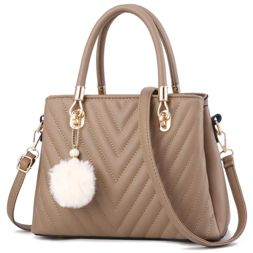 Quilted Purses Top-handle Totes Satchel for Ladies Shoulder for Women with Pompom Womens Fashion Leather Handbags