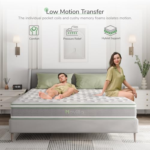 Image of Novilla King Size Mattress, 12 Inch Gel Memory Foam & Pocket Coil Hybrid|Motion Isolation for Refreshing Sleep, Medium Firm Feel with CertiPUR-US Foam for Pressure Relief, Mattress in a Box