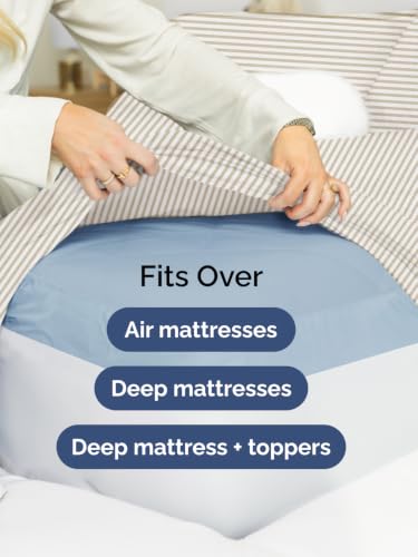 Image of Extra Deep Pocket Twin XL Sheet Set - Breathable & Cooling - Beige Stripes