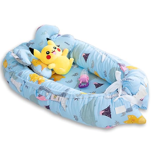 Image of Kiddo Comforts Baby Lounger| Sleeping Bed for Newborn| Baby Nest Sleeper| Ultra-Soft Baby Snuggle| Lounger for Co-Sleeping| Cotton Breathable Baby Nest | Newborn Lounger for 0-12 Months (Sky-Blue)