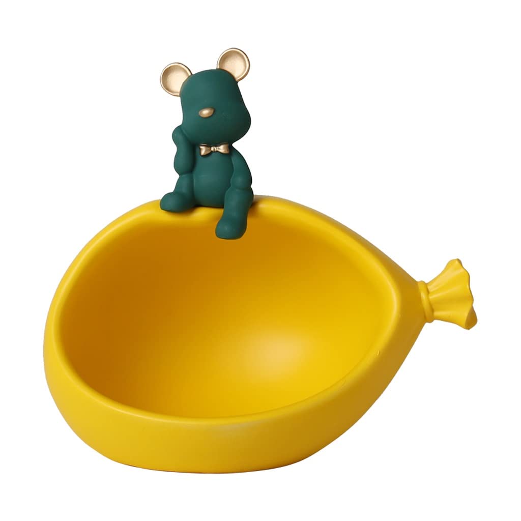 Valet Tray Pojemnik Na Biżuterię,Tace Ozdobne Do Wystroju Domu,Żywiczna Figurka Candy Dish Biżuteria Kolczyki Uchwyt Home Living Room Table Decor (Color : Yellow)