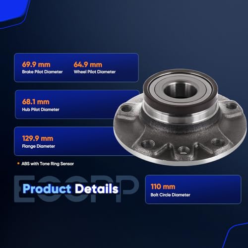 Image of ECCPP 2-Piece 512510 Wheel Hub Bearing for Dodge Dart 2013-2016 | w /ABS Sensor Pre-Greased Sealed