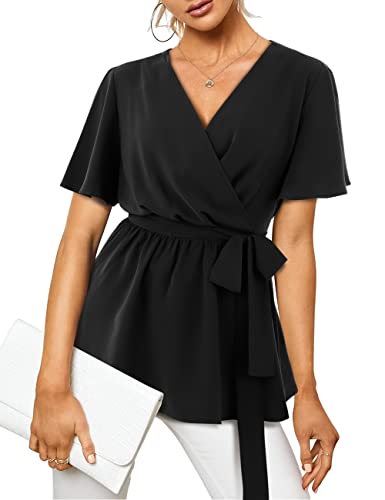 Florboom T Shirt Damen Sommer V Ausschnitt Wickel Tunika Kurzarm Vintage...