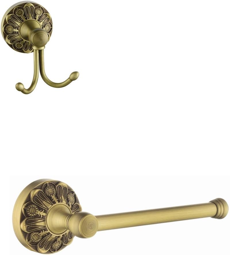 Toilet Paper Holder + Wall Hook, Brass Bathroom Accessories Set