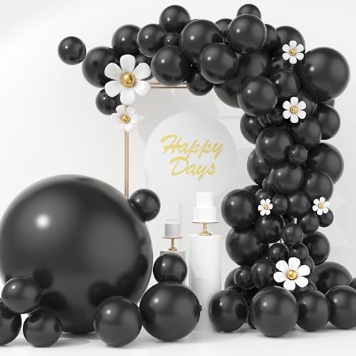 Image of 125Pcs Balloons Set with 5 Sizes 36 inch 18 inch 12 inch 10 inch 5 inch, Including Giant Balloon, Arch Kit, Ribbon - Perfect for Birthday party, Wedding, Baby Shower & Party Supplies (Black)