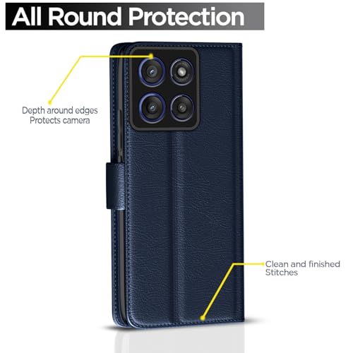 Image of Pikkme Flip Cover for Motorola Moto Edge 60 Stylus 5G Leather Finish | Inside TPU with Card Pockets | Wallet Stand and Shock Proof | Complete Protection Flip Case(Blue)