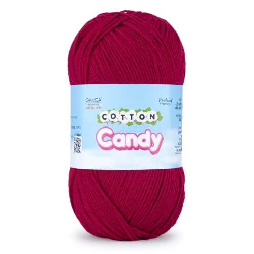 Image of Ganga Acrowools Cotton Candy Yarn - Soft Premium Cotton Blend Wool for Knitting & Crochet | Lightweight, Smooth Texture, Pastel Shades, 100gm Ball (CCY010 -Crimson)