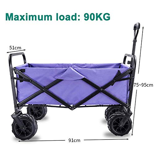 LQDSADRT Klappbarer Bollerwagen, Tragkraft 90 kg, tragbarer Gartenwagen mit 4 Rädern und Stahlbremsen, Trolley, Faltbarer Ziehwagen, Handtransportwagen, faltbar – Bild 5