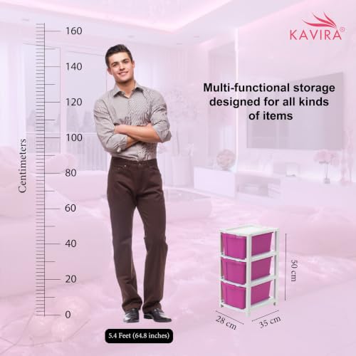 Image of Kavira Plastic Drawer Storage Tower - Space Organizer|Pink,3 Layer