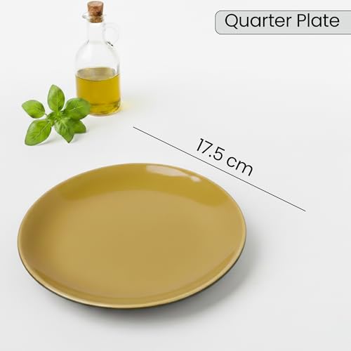 Image of The Earth Store Handcrafted Mustard Novelle Set of 6 Small Quarter Plates - Serving Platter for Snacks & Dessert Microwave and Dishwasher Safe Size 7.5 Inches | Dinner Set Gift Item