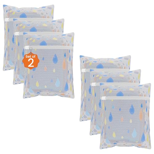 Image of Kuber Industries Set of 6 Polyester Mesh Laundry Bag with Zip | Reusable Washing Bags for Washing Machine | Ideal for Delicate Fabrics, Lingerie & Shoes Protection | YZ-8-2 | Drop Print - White