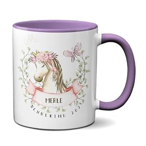 Schulkind-Tasse Pferdekopf lila Geschenk zur Einschulung Befüllung Zuckertüte Erstklässler ABC Schützen Schulstart…