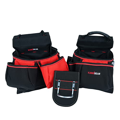 Kunn Tool Belt With Suspenders - Pro Framer Belt/Suspenders Combo Apron(Removable Pouch And Waist Belt) With Multiple Pockets & Hammer Holder For Carpenter,Construction And Electrician,Red #TOP7