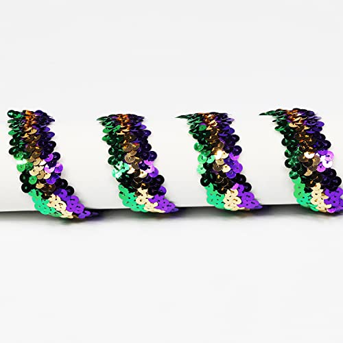 Length10 Yards，Wide 1.1 Inch Elastic Sequin Ribbon Trim For Sewing Dress Dance Costumes Headband （Green/Gold/Purple-30Mm） #TOP3