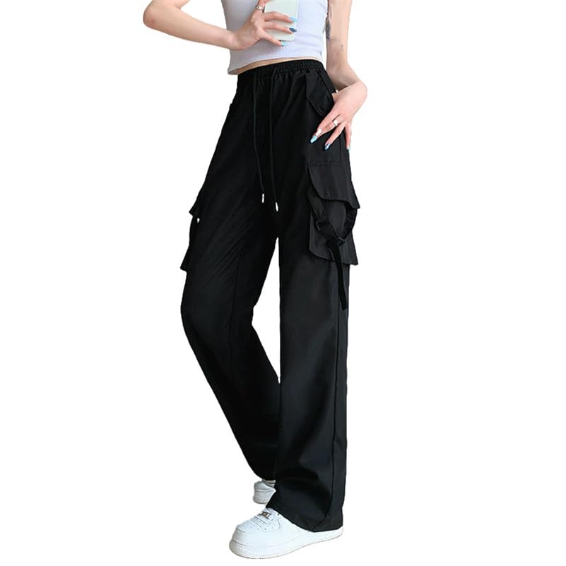 Pantalon cargo d'été large rétro rétro américain taille haute fluide