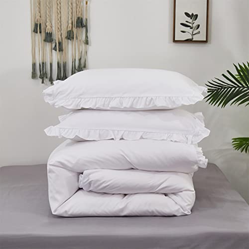 Luxlovery White Ruffle Comforter Set Full Farmhouse Boho Bedding Comforter Set Plain White Shabby Chic Solid Blanket Quilts Vintage Rustic Bedding Set with Ruffles for Full Bed by Luxlovery - Used condition - Image 4