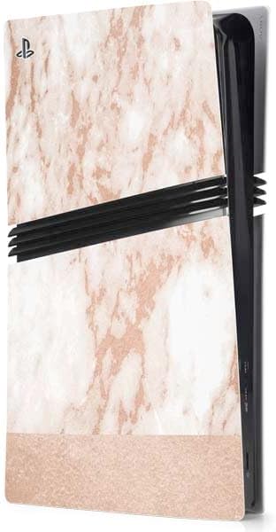 Skinit Decal Gaming Skin Compatible with PS5 Pro Console - White Rose Gold Marble Design