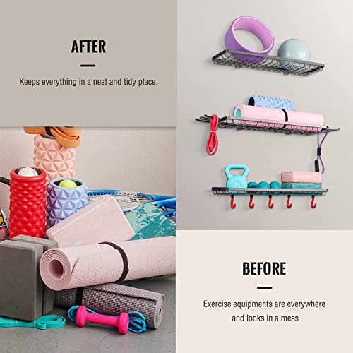 Mythinglogic Sports Equipment Storage Rack,Wall Mount Ball Storage Racks For Garage, 3 Separate Ball Storage Organizer For Basketball, With Hooks #TOP4