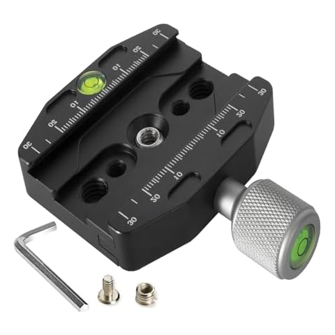 Regetek Aluminium 2.75''/70mm Arca Swiss Quick Release Clamp, Arca QR Clamp 3/8-inch with 1/4-inch Screw and Bubble Level, Adjustable Lever Knob, Compatible with Arca-Swiss Plate Tripod Ball Head Cover