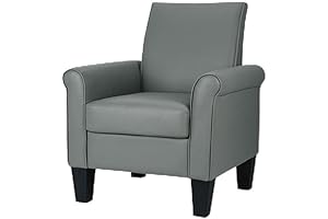 Lohoms Mid-Century Modern Grey Leather Accent Chair