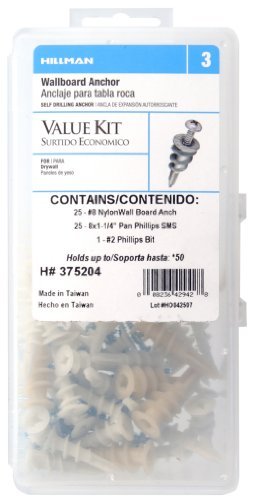 Hillman .164 in. Dia. x 1-1/4 in. L Nylon Pan Head Wallboard Anchor Kit 1 pk