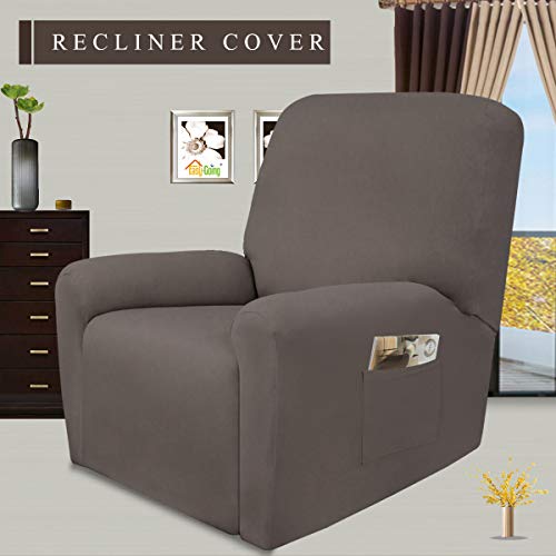 Image of Easy-Going 4 Pieces Microfiber Stretch Recliner Slipcover - Spandex Soft Fitted Sofa Couch Cover, Washable Furniture Protector with Elastic Bottom for Kids, Pet(Recliner, Taupe)