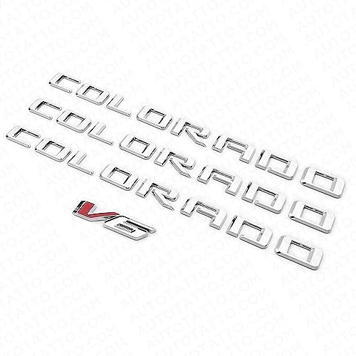 Image of 4Pc 2015-2022 Colorado V6 Body Fender Tailgate Side Emblems 3D Badge Logo Truck Nameplate Sticker Letter 85594766 Replacement for Colorado (Chrome)