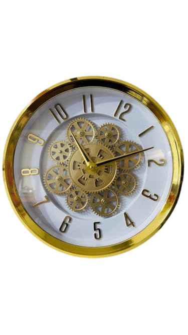 Image of Moving Gear Wall Clock, Round, Gold and Rose Gold Finish, Options (White, Set of 1 Clock)