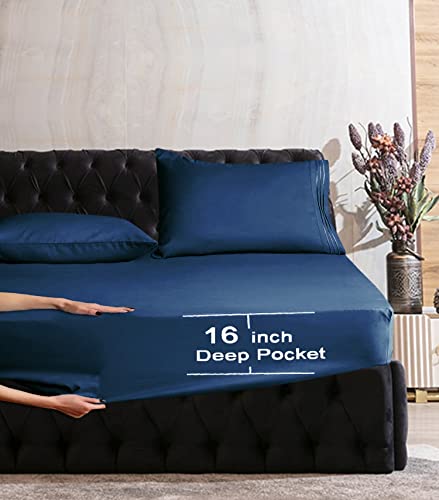 Image of Mocassi Twin XL Sheet Set - Luxury Hotel 1800 Premier Bedding Sheets & Pillowcases - Ultra Soft Breathable & Cooling Bed Sheets - Deep Pocket - Wrinkle Resistant - 4 Piece Set - Twin XL, Navy