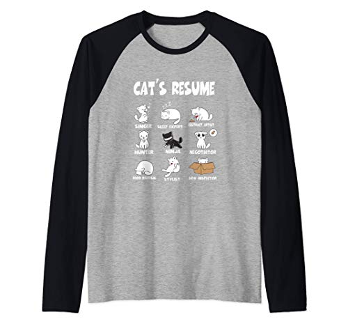 Funny Cat's Resume Life Of A Cat Maglia con Maniche Raglan