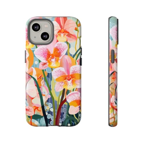 Coque iPhone 14 orchidée colorée anti-rayure et rigide brillante