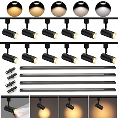 AIBISOD 5 Color Zoomable 12 Light LED Track Lighting Kit with 13FT H Type Track Light Rail, Complete Track Lighting Fixtures for Indoor Ceiling, Bright LED Track Lighting, Black Track Lights Kits