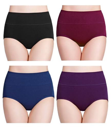 Image of wirarpa Women's Cotton Underwear High Waist Full Coverage Brief Panty Multipack