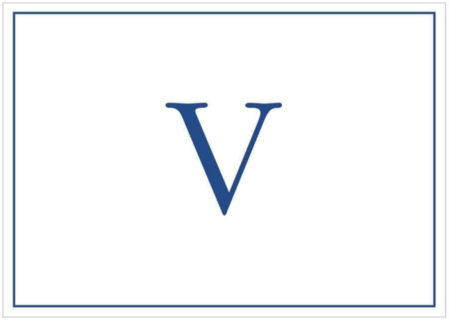 Caspari Navy Embossed Initials Boxed Note Cards in Letter V, 32 Cards & Envelopes